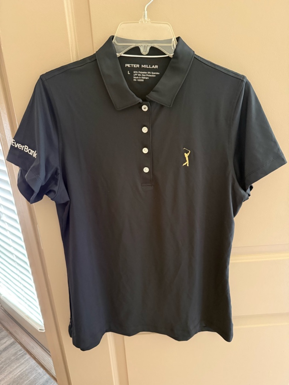 Peter Millar Black Polo with Gold Golfer Emblem